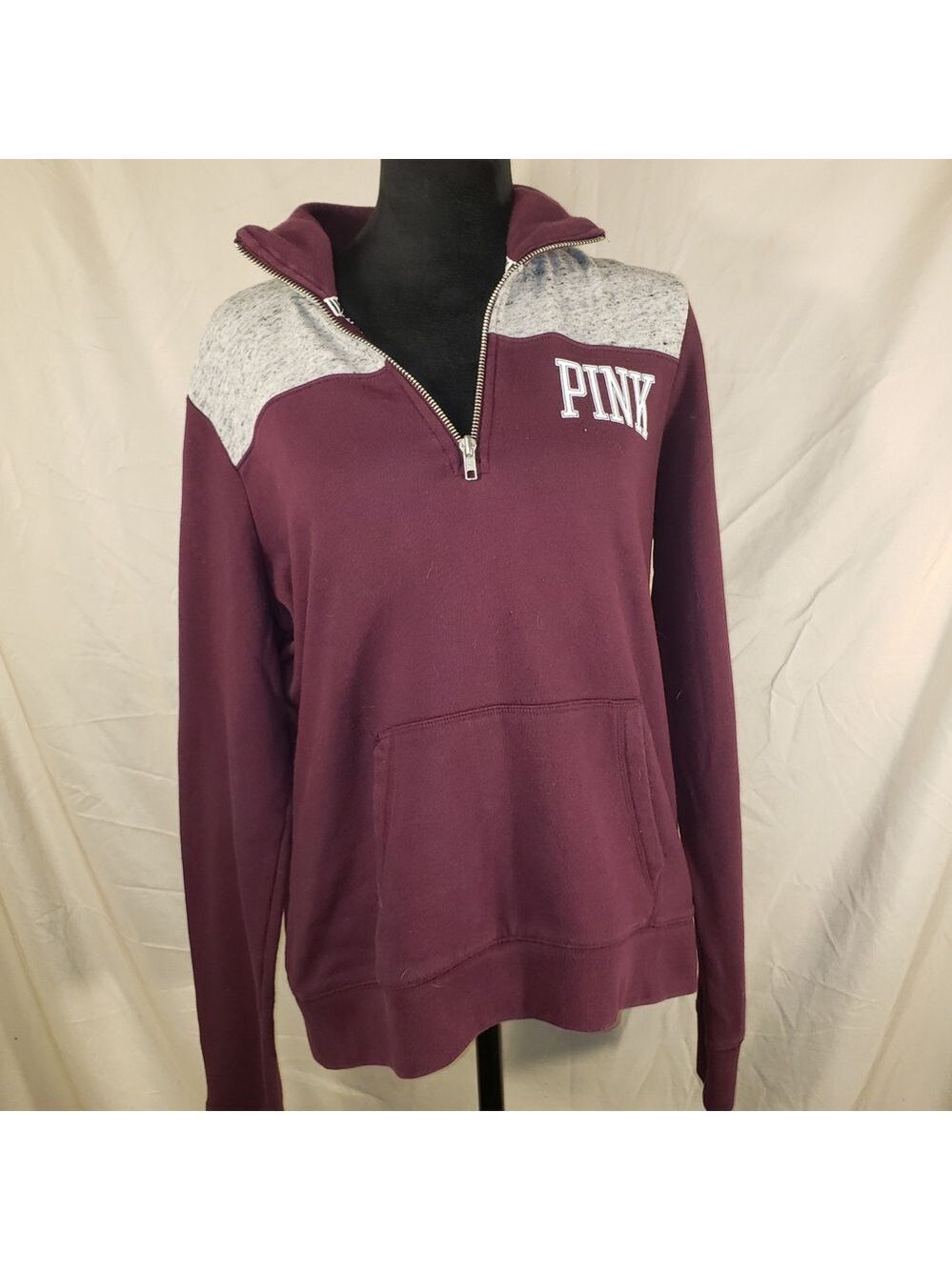 Victoria's Secret PINK Maroon and Heather Gray Pullover Sweatshirt - M